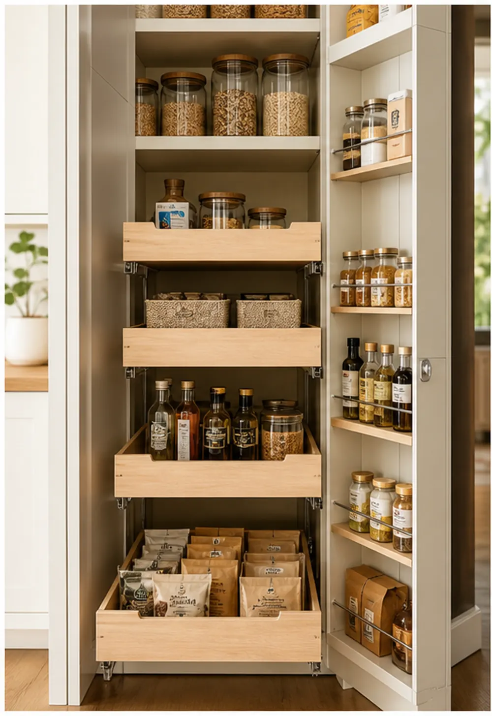 apartment pantry cabinet organization pull out pantry bins