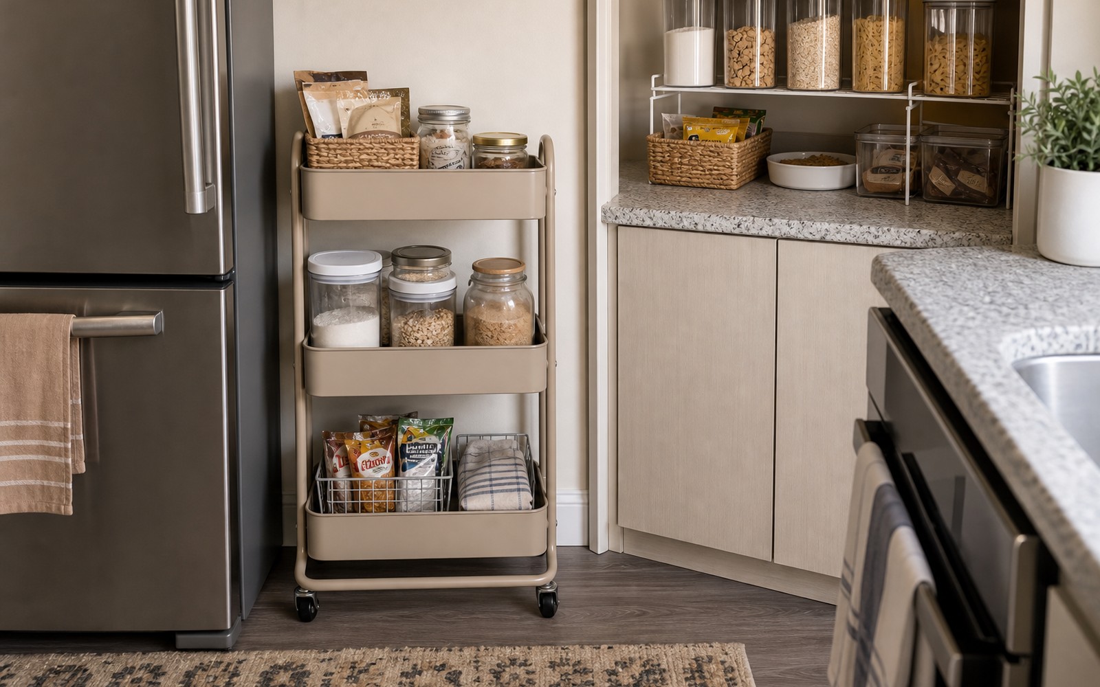 How to organize deep pantry shelves with warm generated shelving and clear storage zones