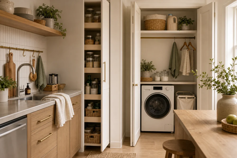 kitchen with laundry room organization ideas concealed laundry kitchen wall