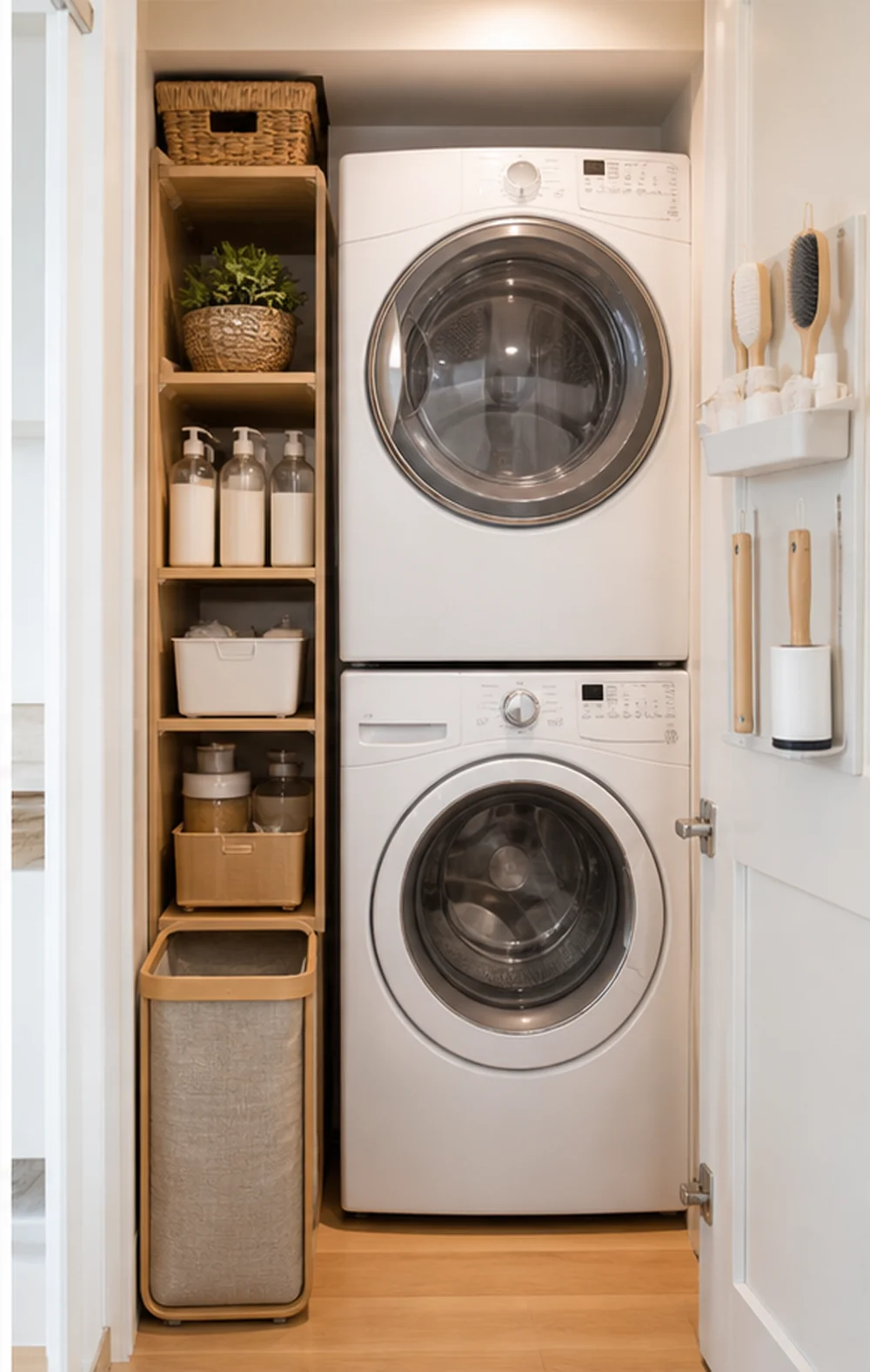laundry closet organization ideas slim hamper folding zone