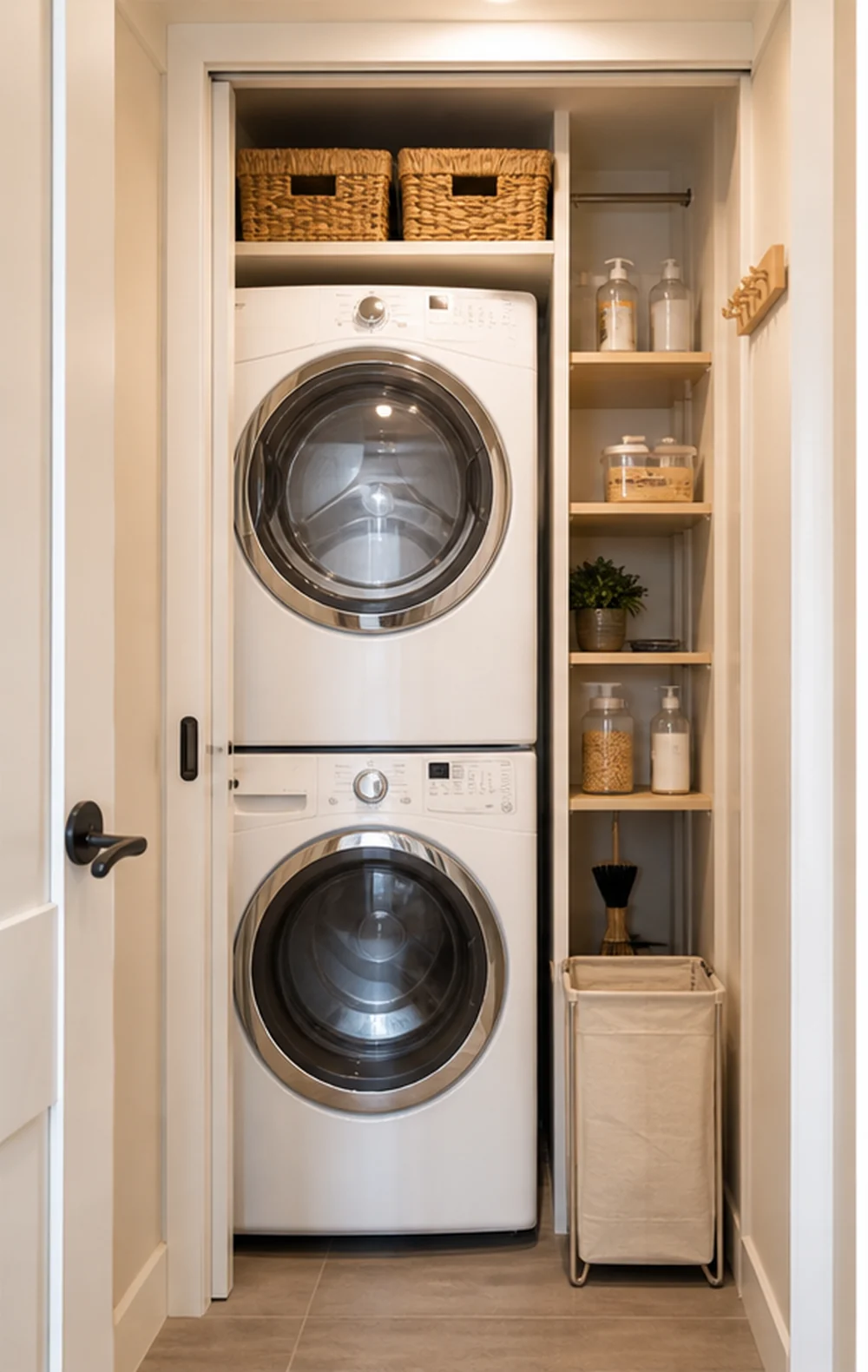 laundry closet organization ideas stacked laundry shelves