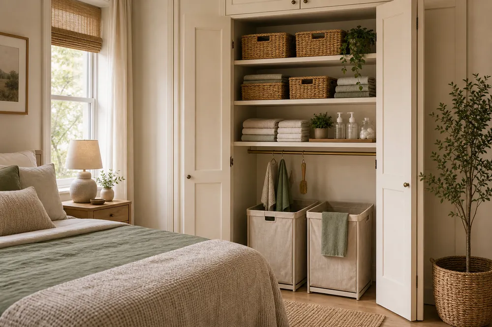 laundry room in bedroom organization ideas wardrobe laundry sorting zone