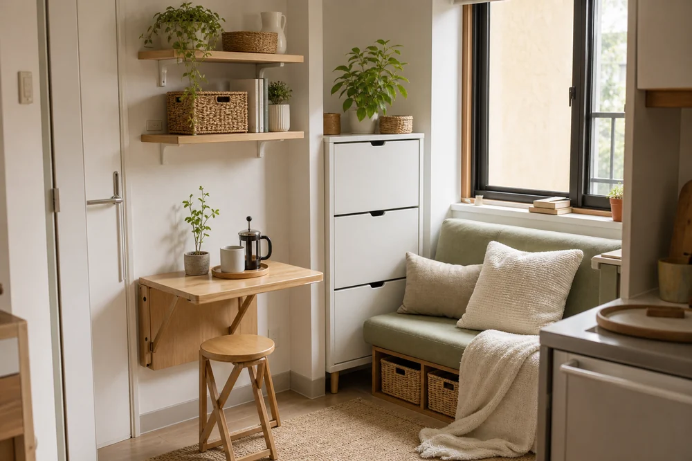 micro space storage ideas vertical corner storage