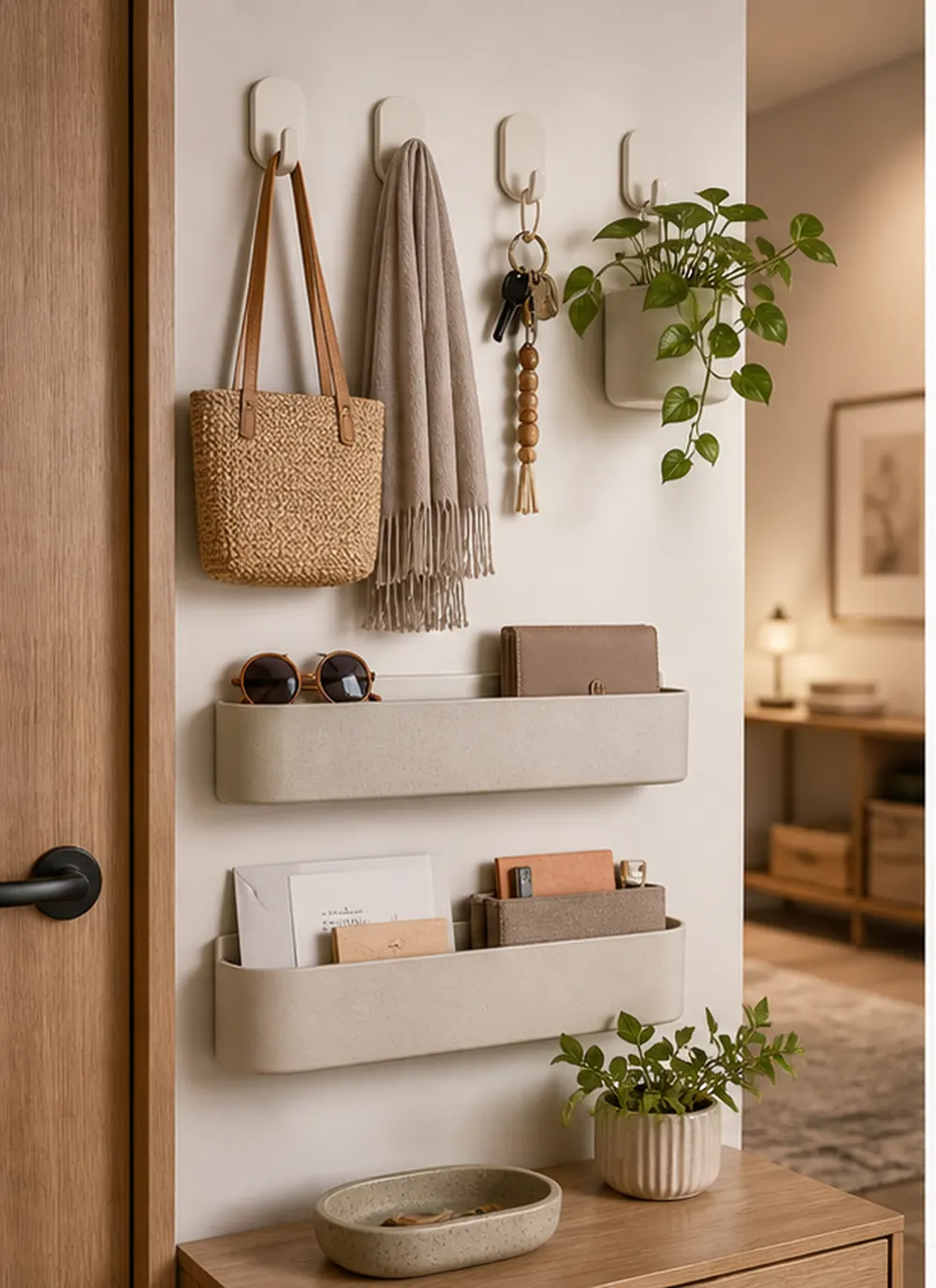 no drill wall storage ideas for renters adhesive entry hooks