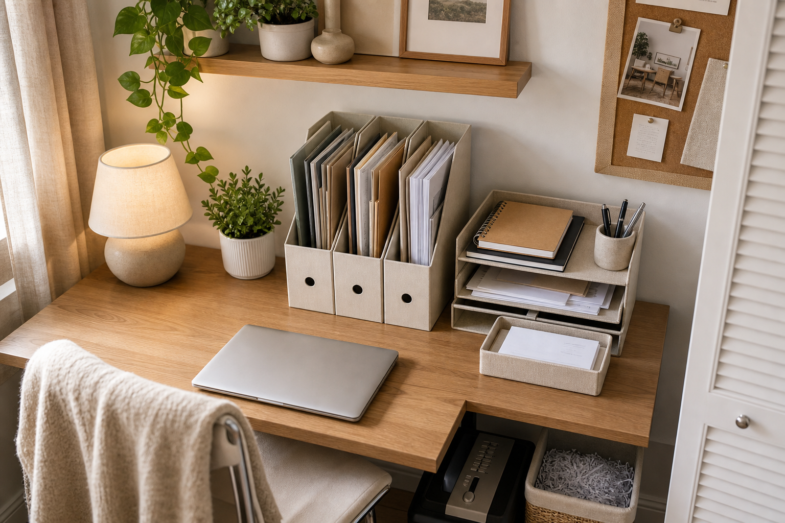 Paper clutter organization for small apartments with AI generated desk folders and action tray