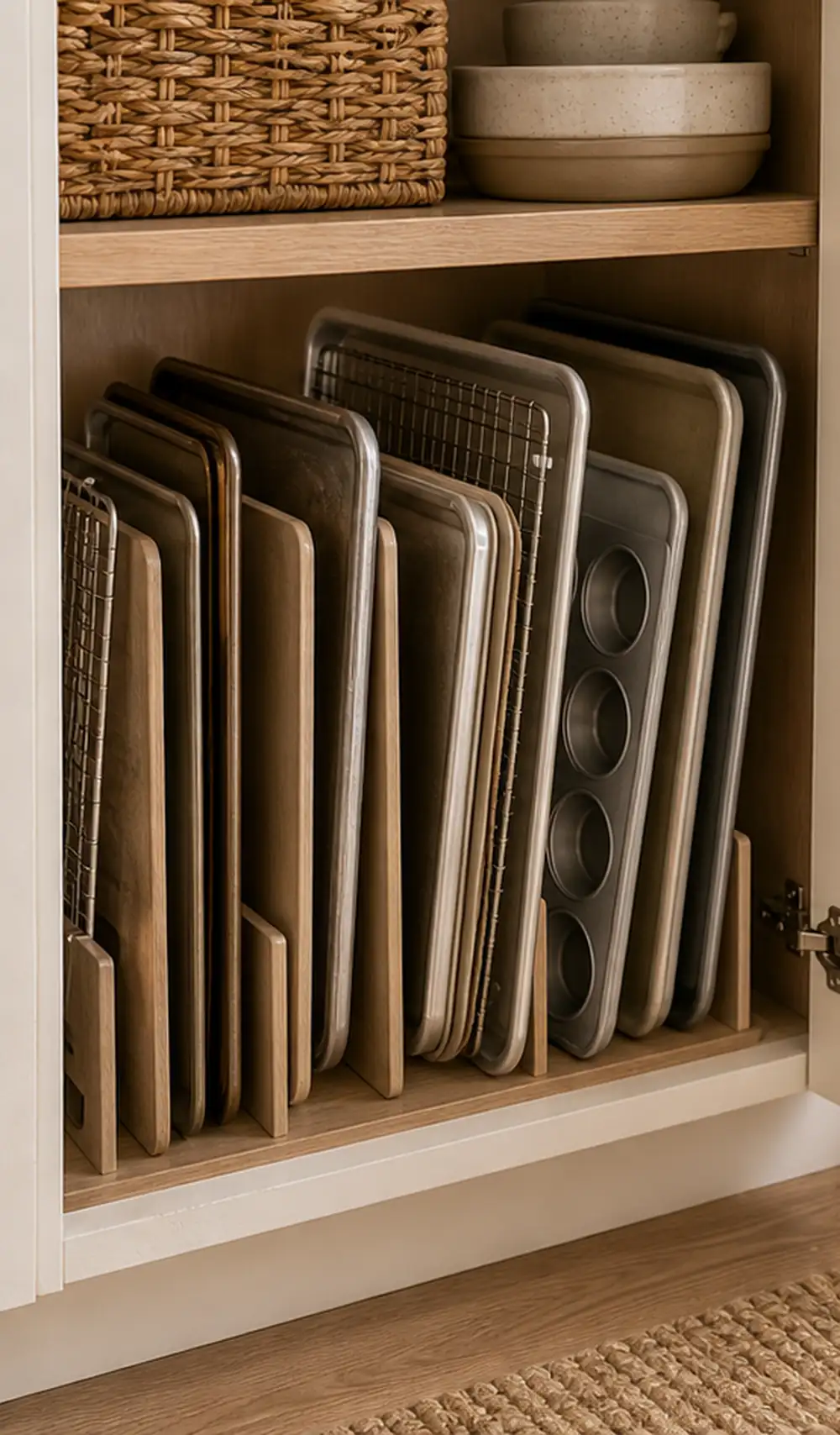 small apartment bakeware storage ideas vertical baking sheet cabinet