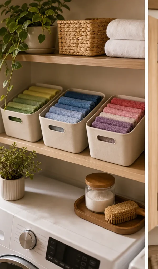 small apartment cleaning rag storage laundry shelf rag bins