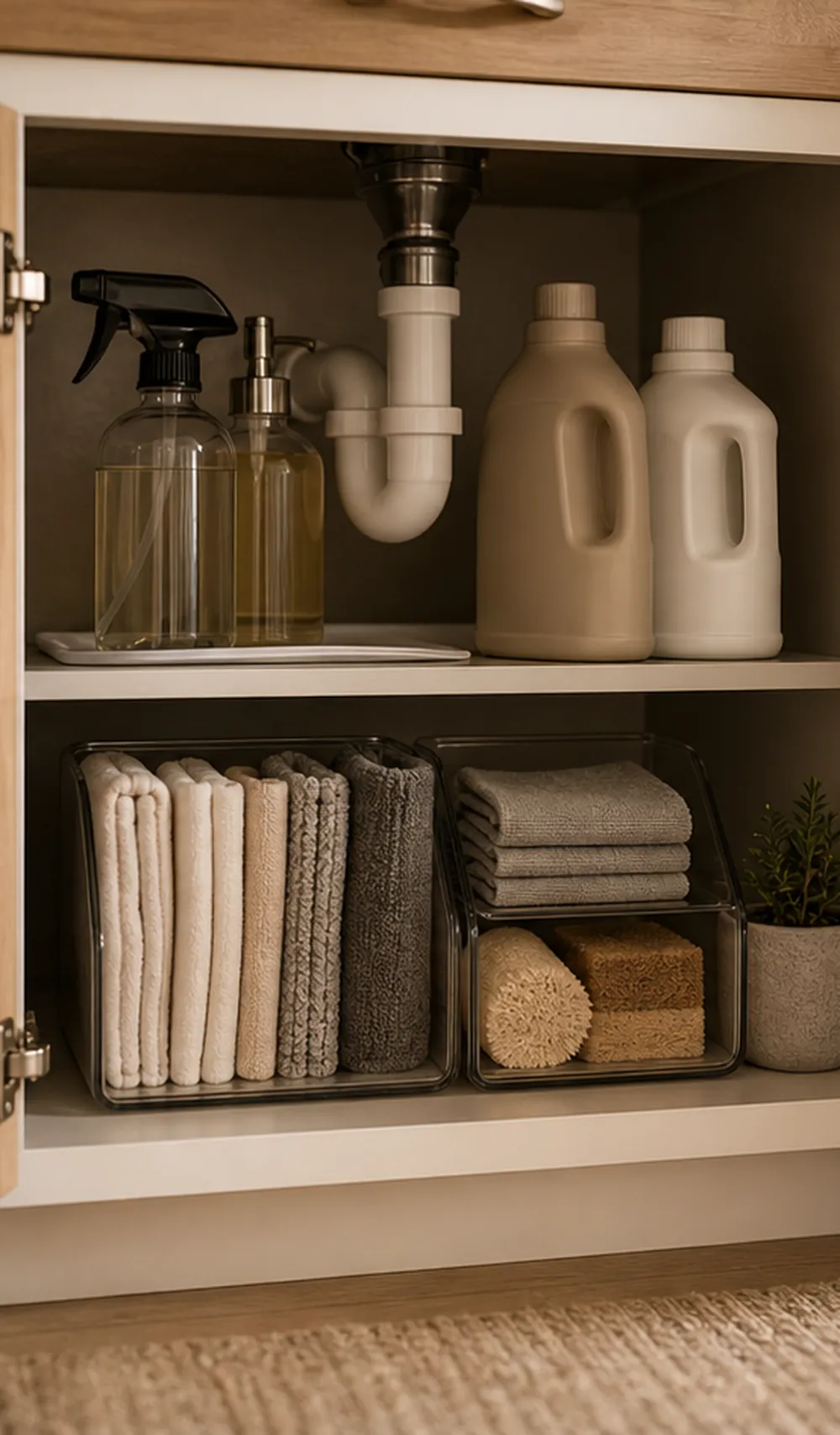 small apartment cleaning rag storage under sink clean rag zone