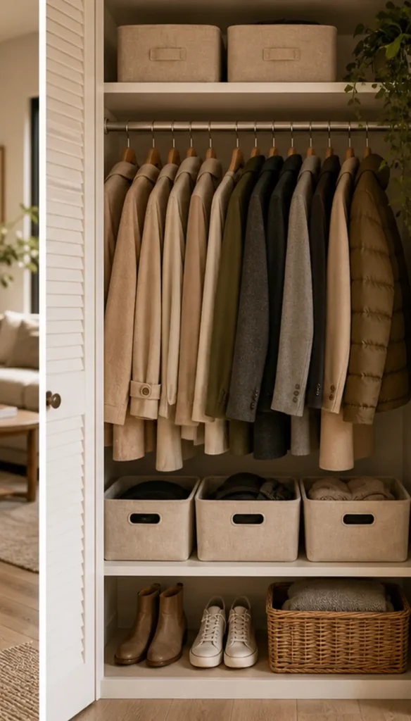 small apartment coat storage ideas closet seasonal coat zone