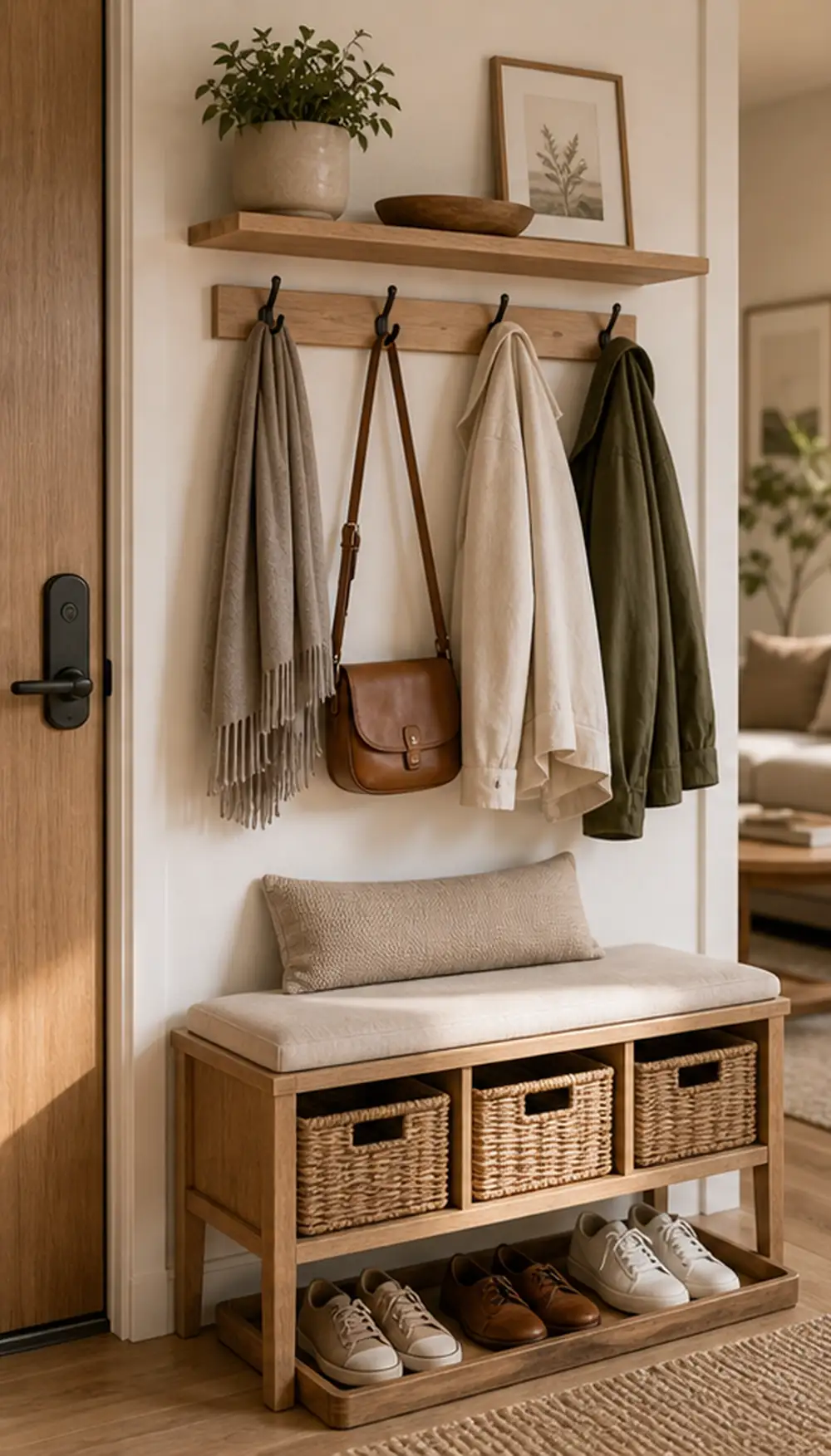 small apartment coat storage ideas entry coat hooks bench