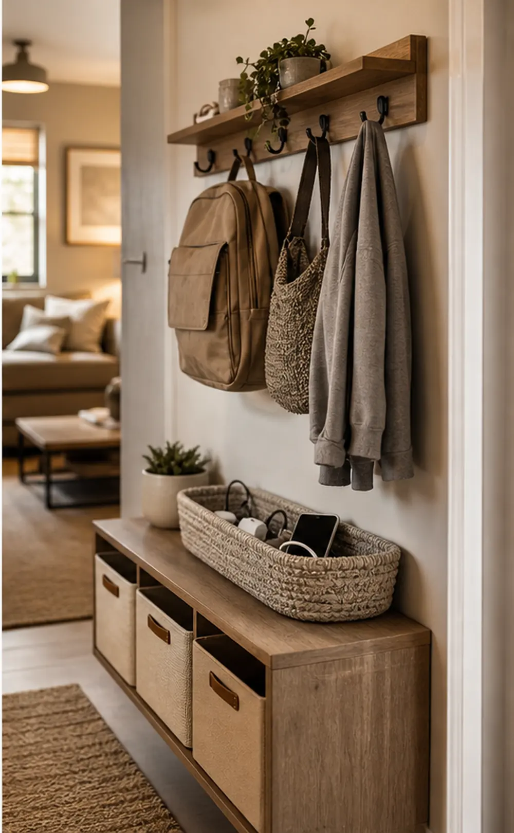 small apartment command center ideas hallway charging drop zone