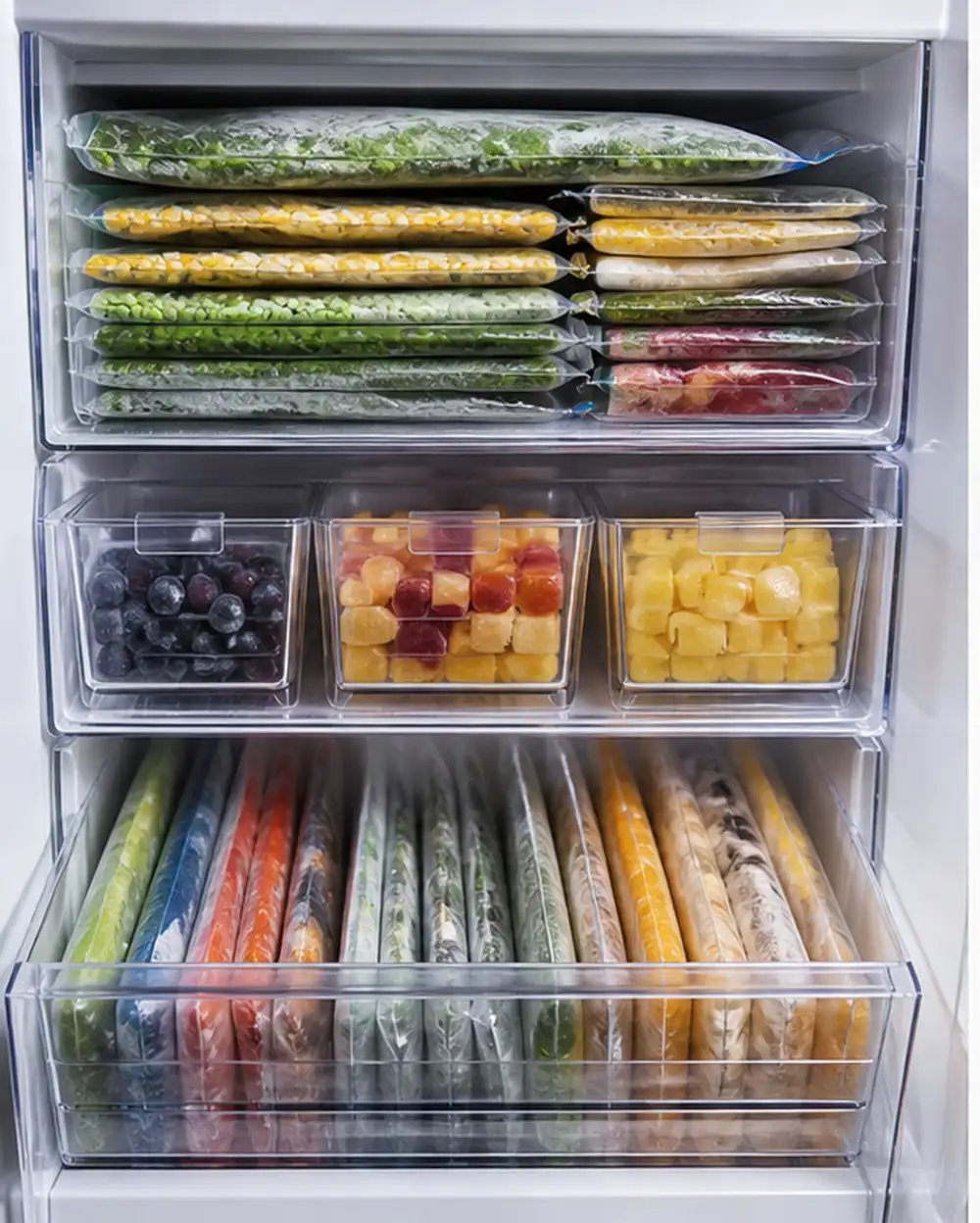 small apartment freezer organization ideas freezer bin zones