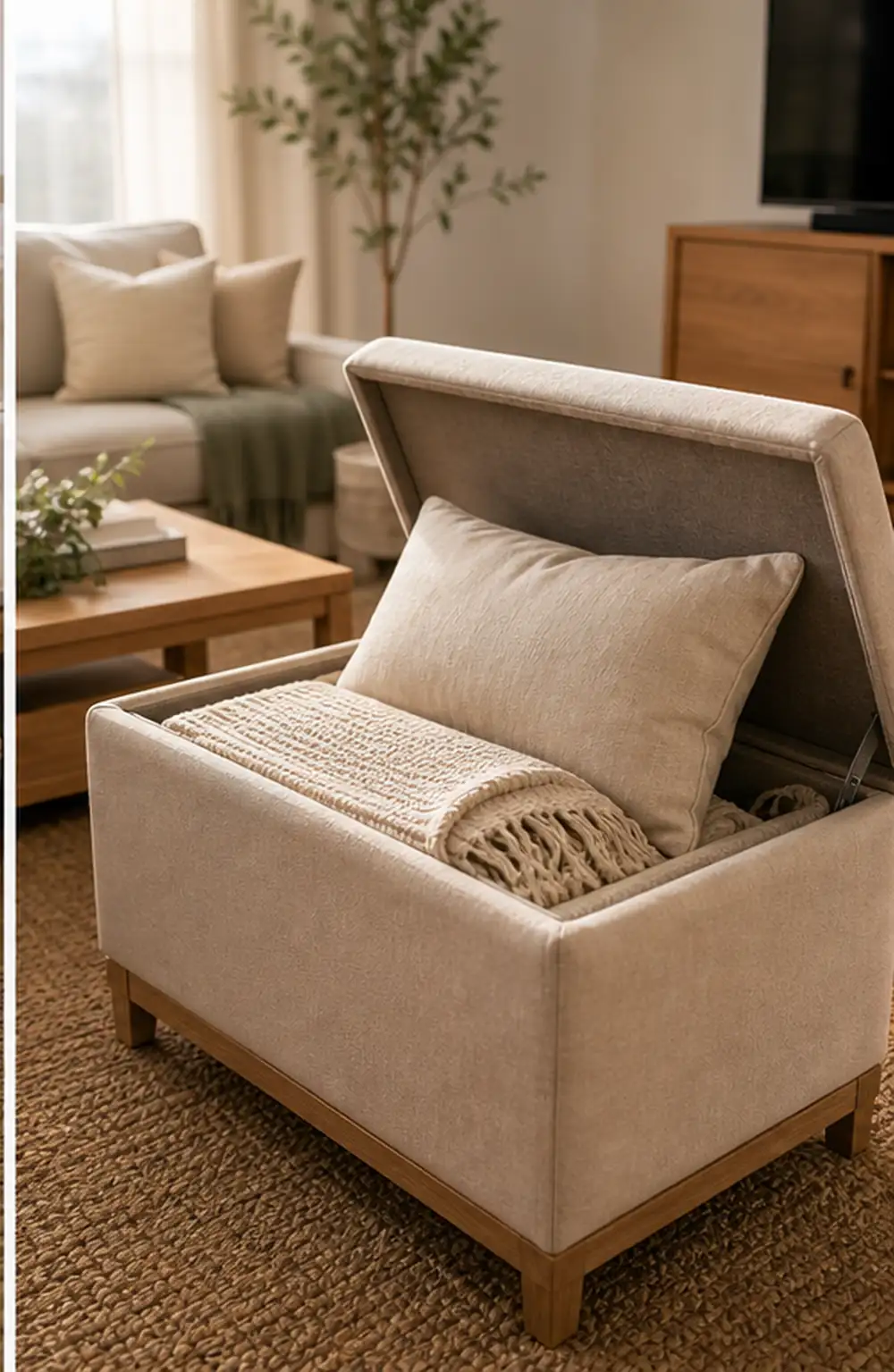 small apartment guest bedding storage ottoman spare pillow storage