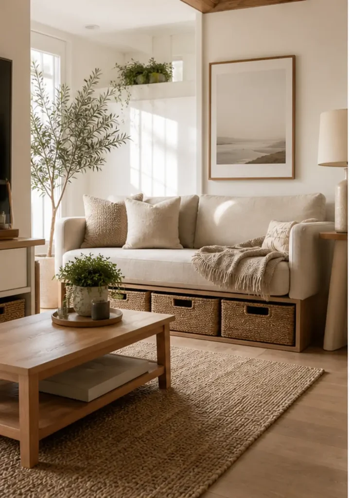 small apartment hidden storage ideas closed storage living zone