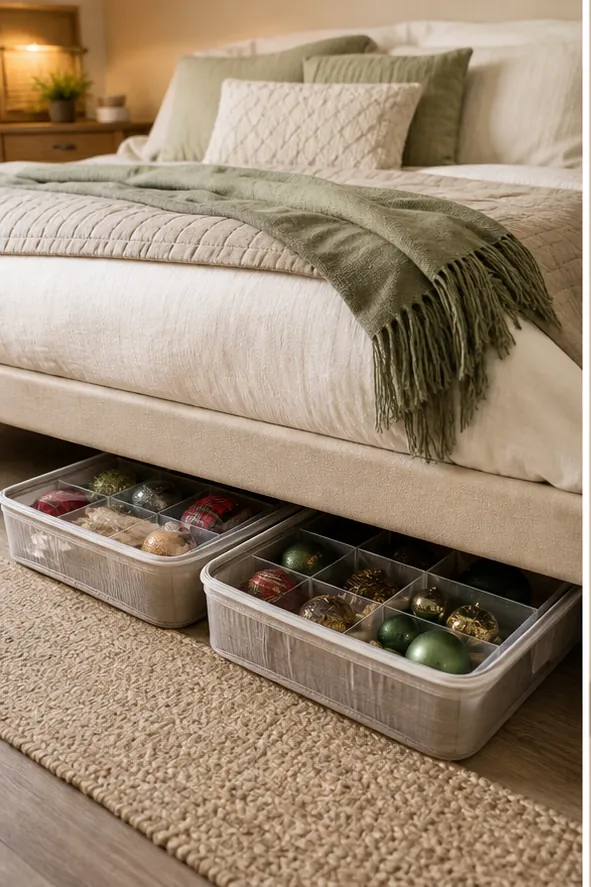 small apartment holiday decor storage ideas under bed holiday bins