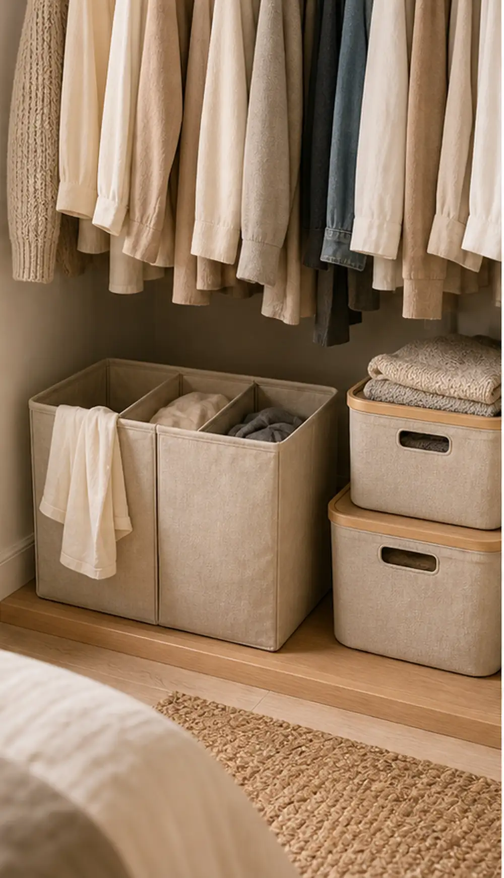 small apartment laundry basket storage bedroom divided hamper