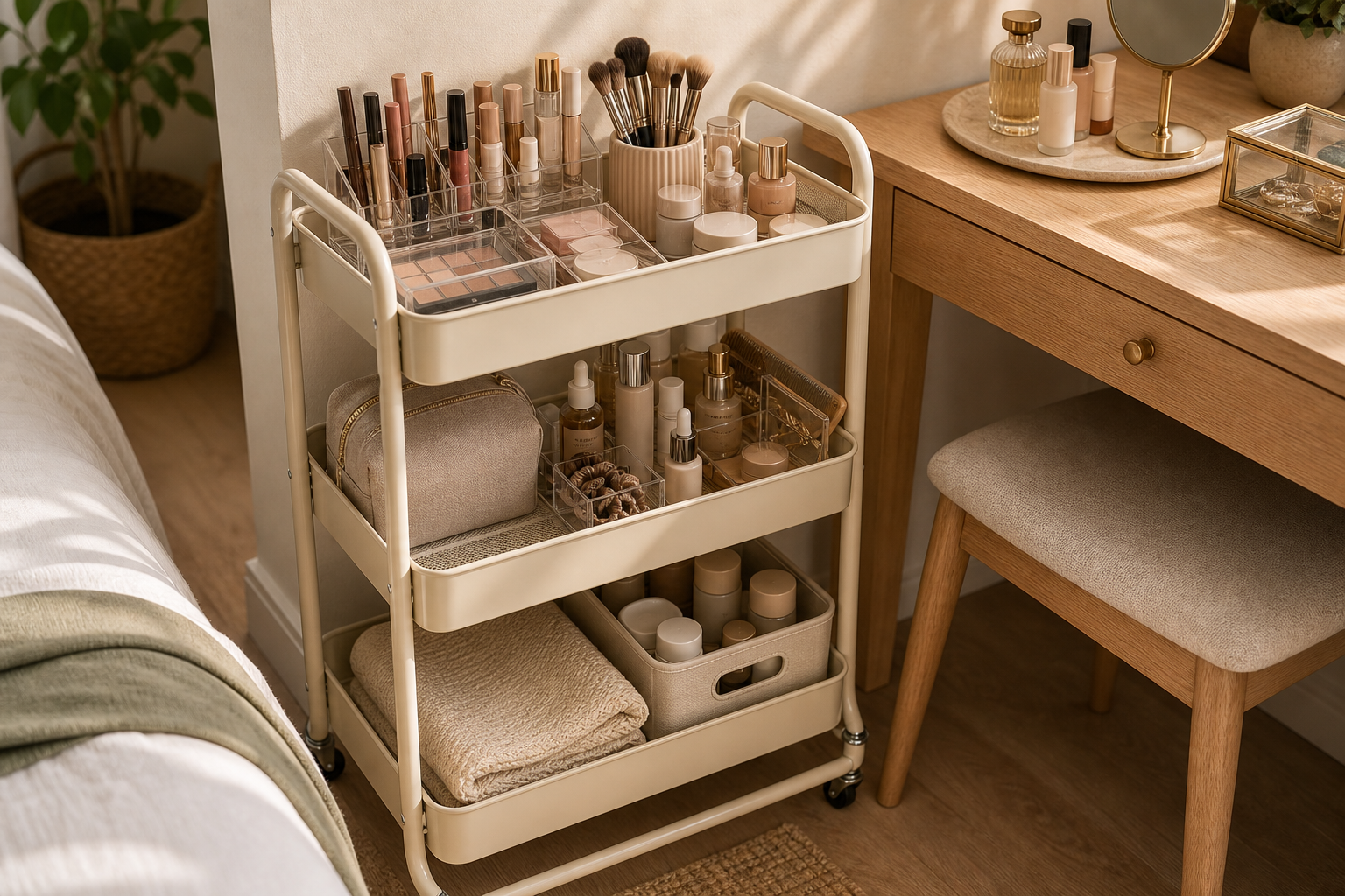 small apartment makeup storage ideas rolling beauty cart