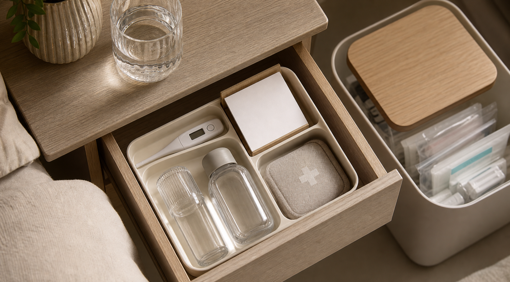 small apartment medicine storage ideas nightstand daily medicine tray