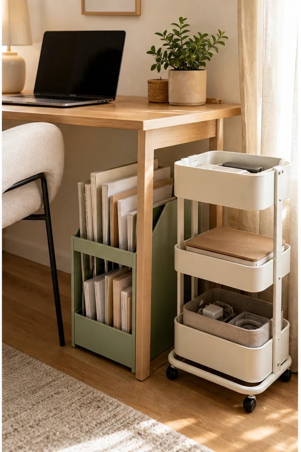 small apartment office supplies organization rolling office supply cart
