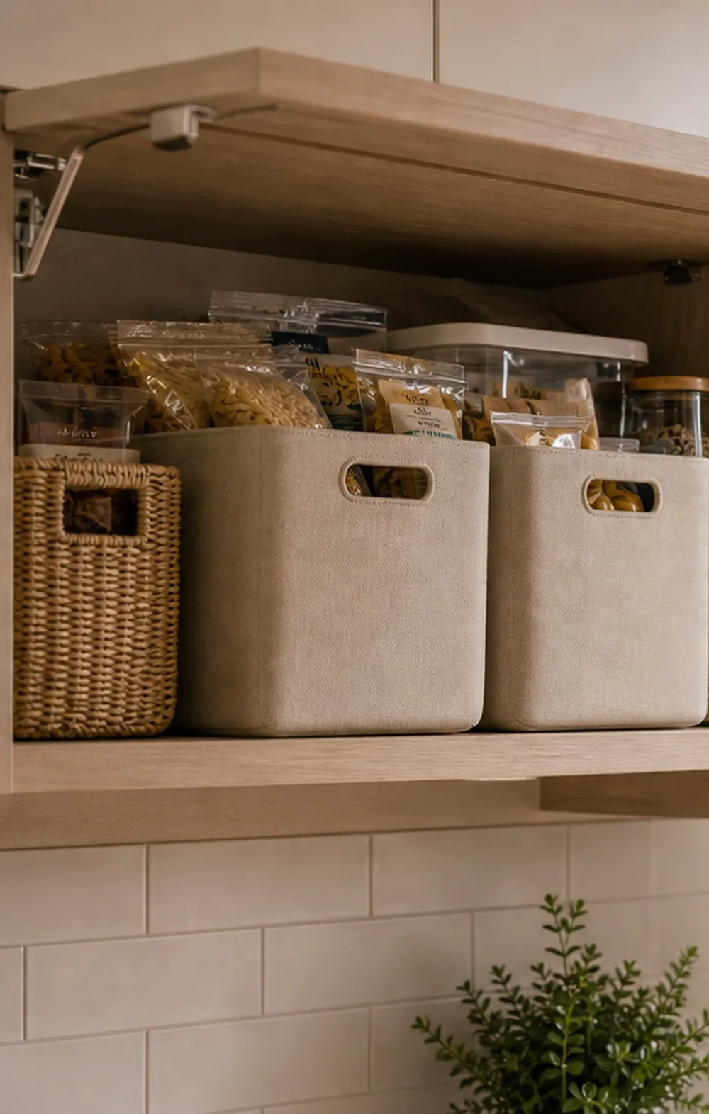 small apartment pantry overflow storage top cabinet overflow bins