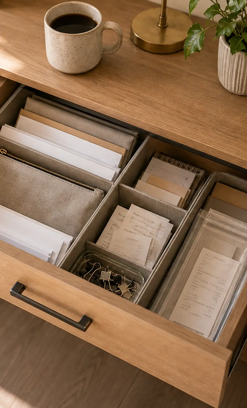 small apartment paperwork organization divided paperwork drawer