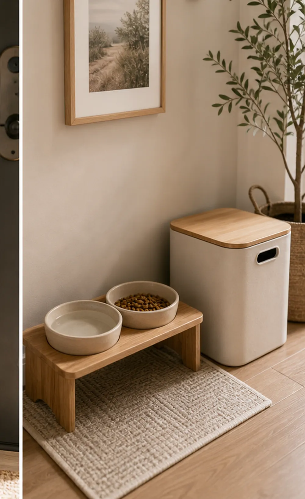small apartment pet food storage ideas compact feeding station
