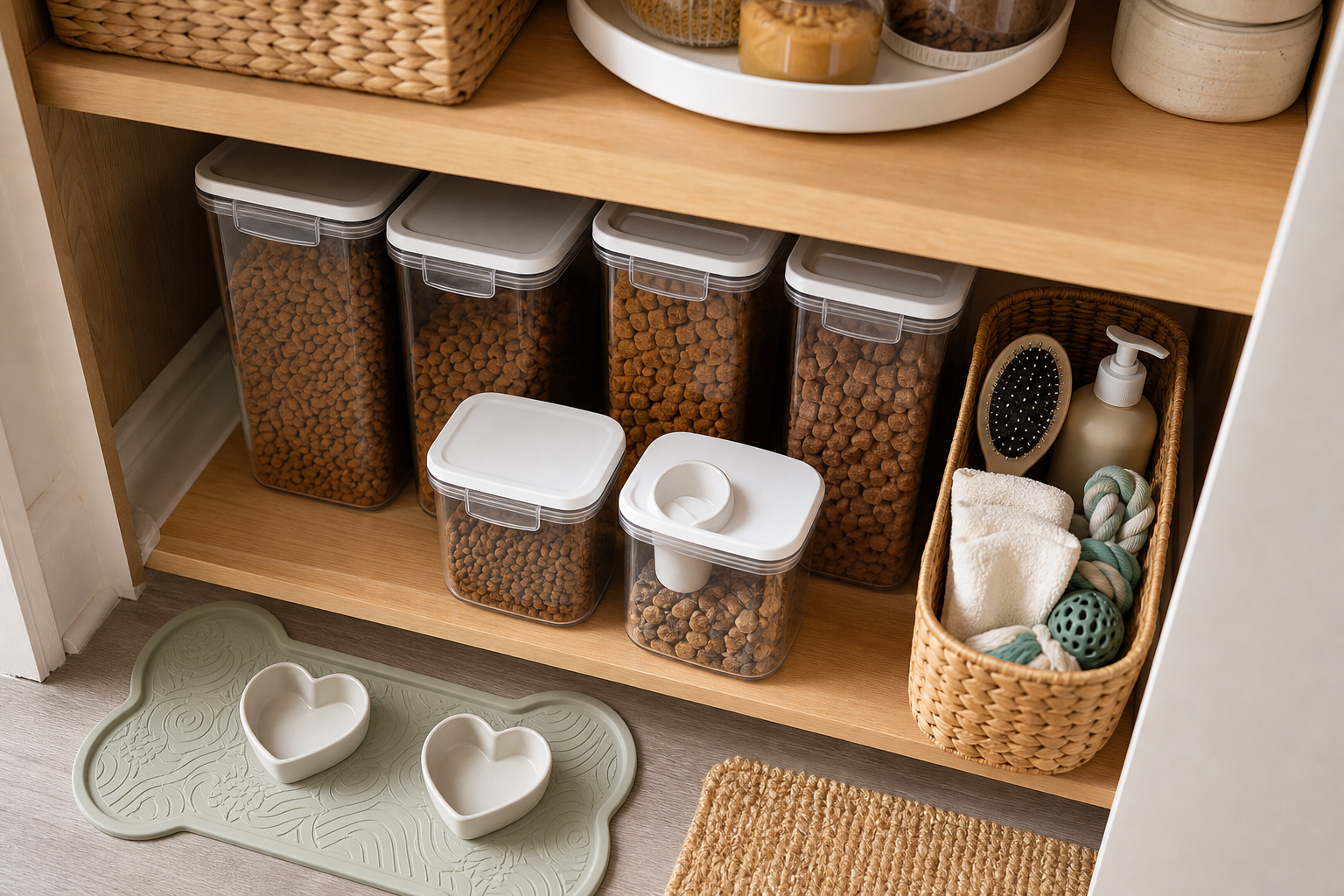 small apartment pet supplies organization pet food pantry zone
