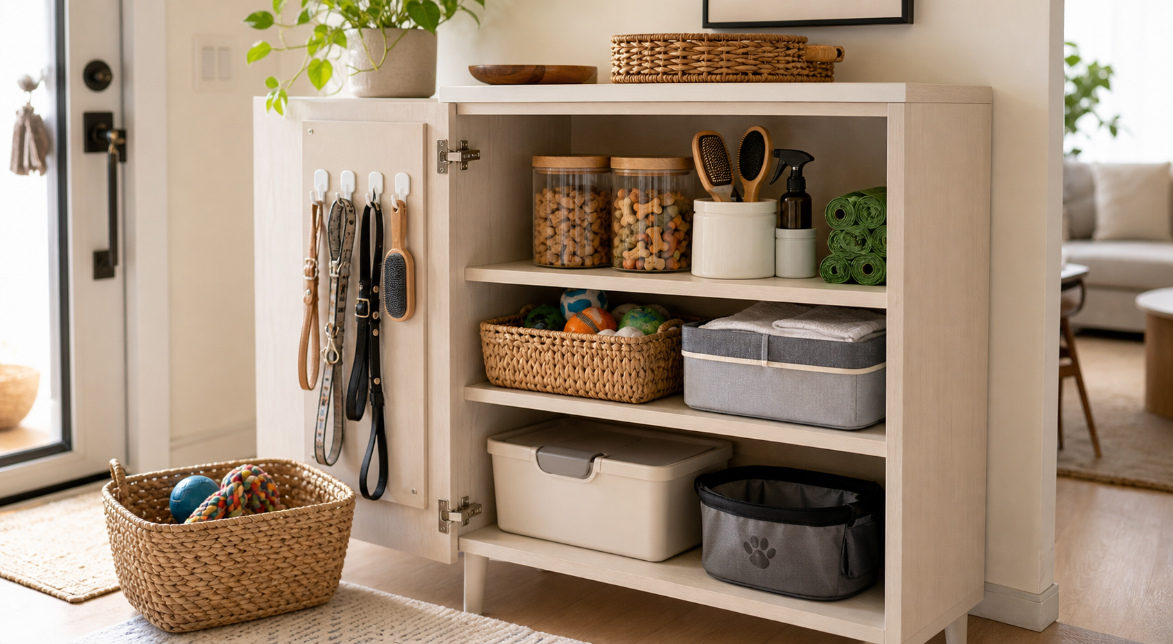 small apartment pet supplies organization pet supplies command center