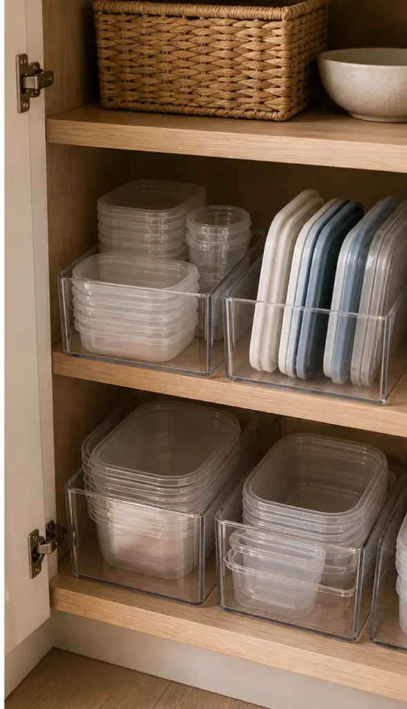 small apartment plastic container storage cabinet lid and base bins