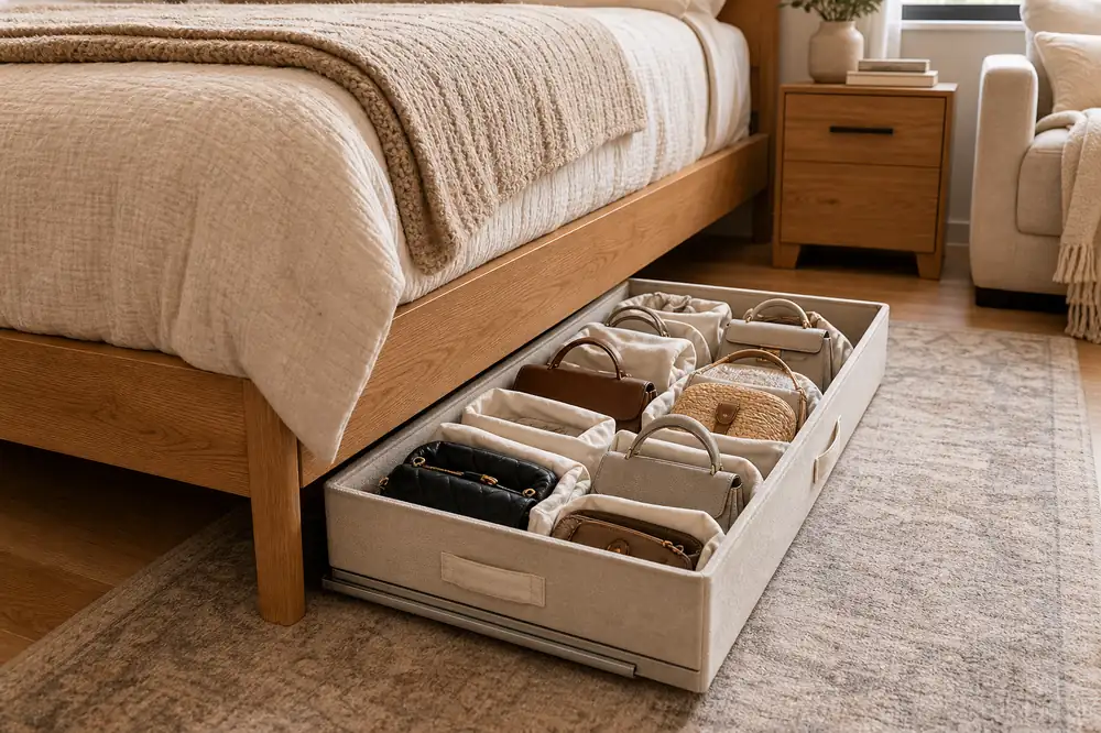 small apartment purse storage ideas under bed seasonal purse drawer
