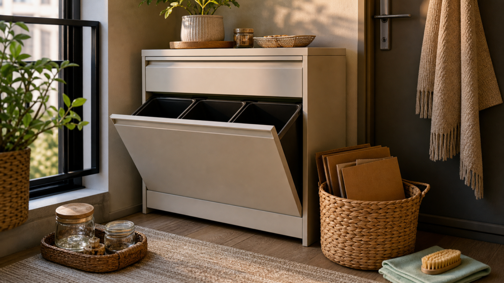 small apartment recycling storage ideas entry recycling nook