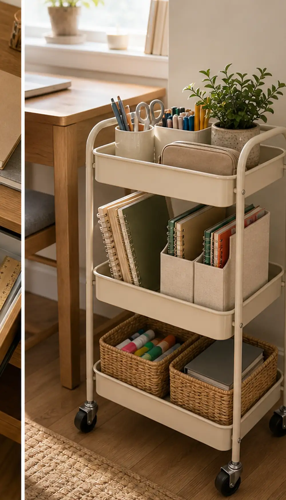 small apartment school supplies organization rolling school supply cart