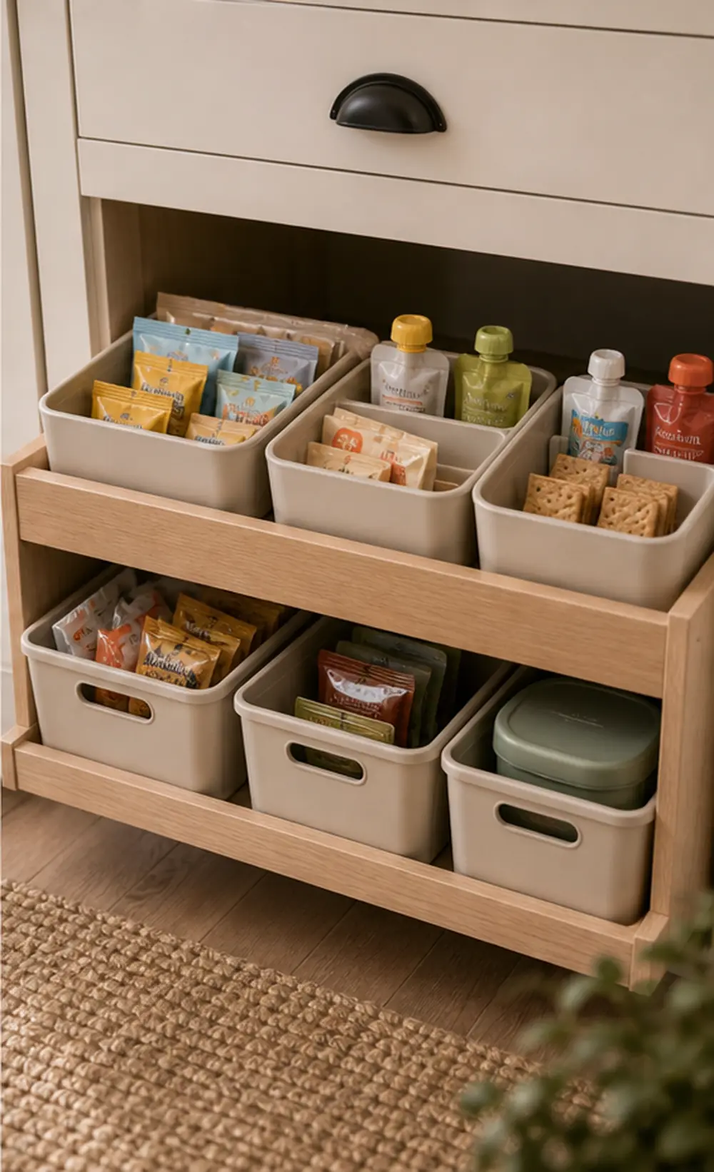 small apartment snack drawer organization kid friendly snack cabinet