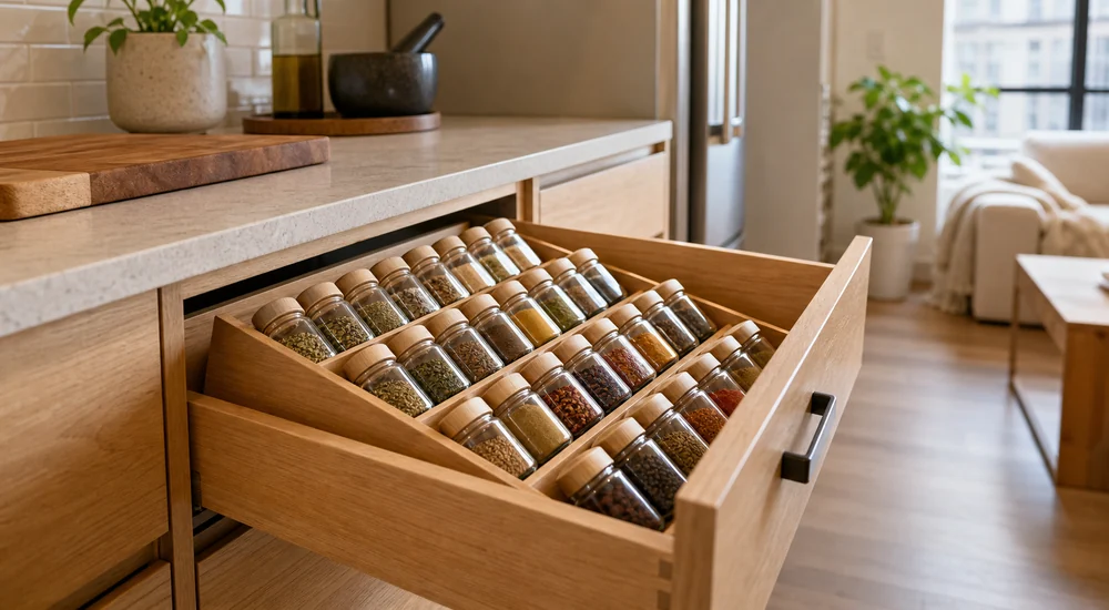 small apartment spice storage ideas drawer angled spice organizer