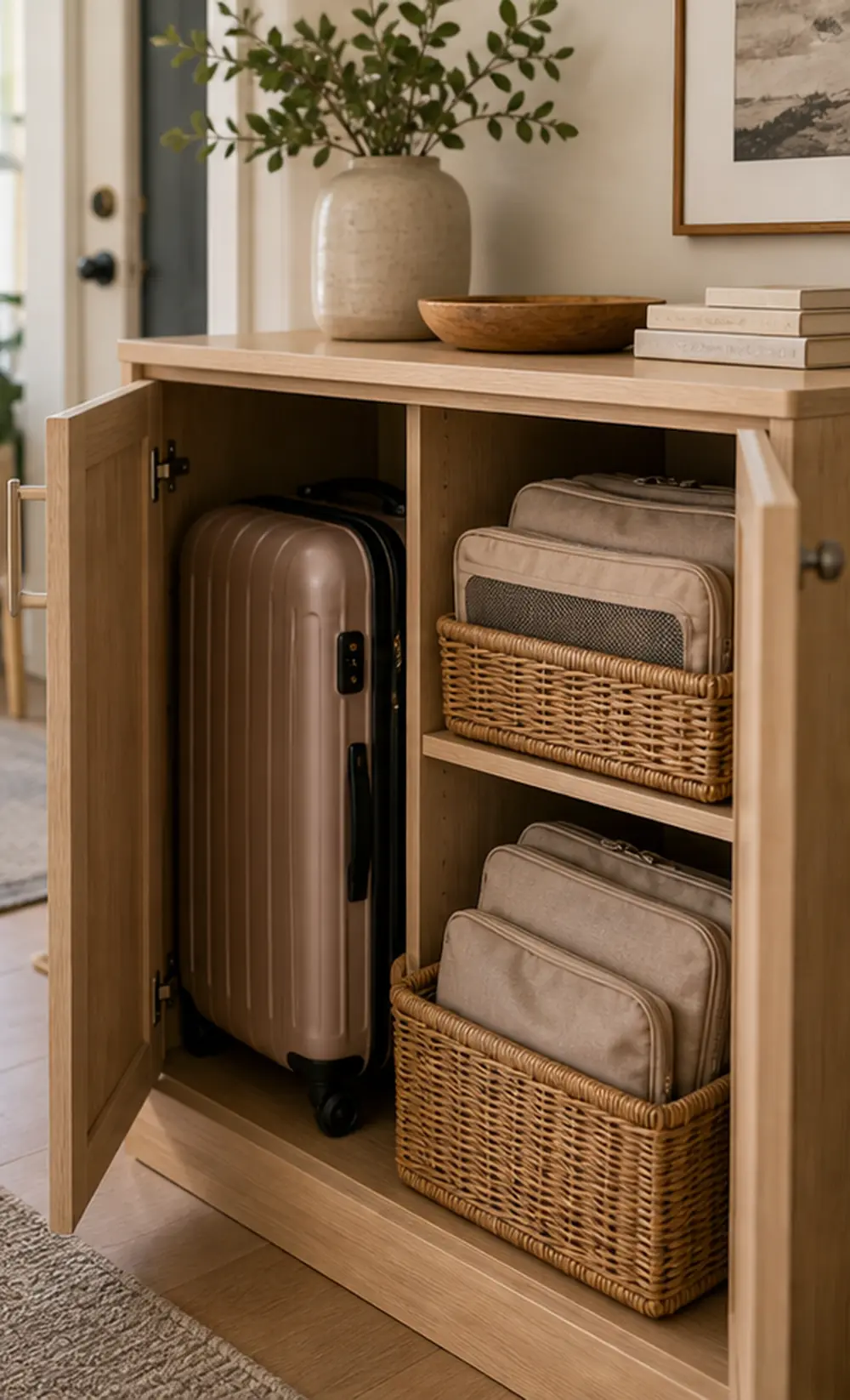 small apartment suitcase storage ideas vertical carry on cabinet
