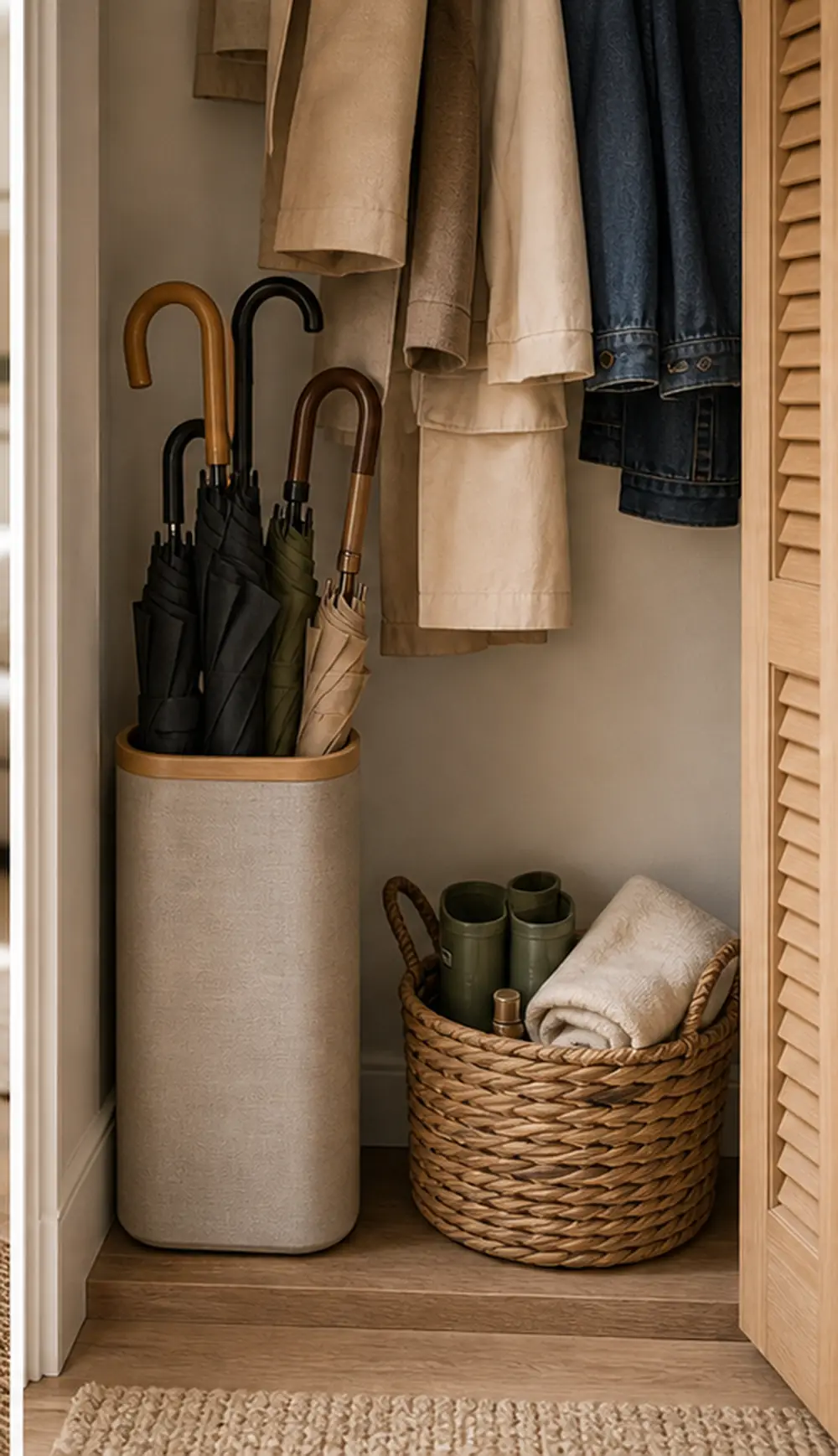 small apartment umbrella storage ideas closet umbrella bin