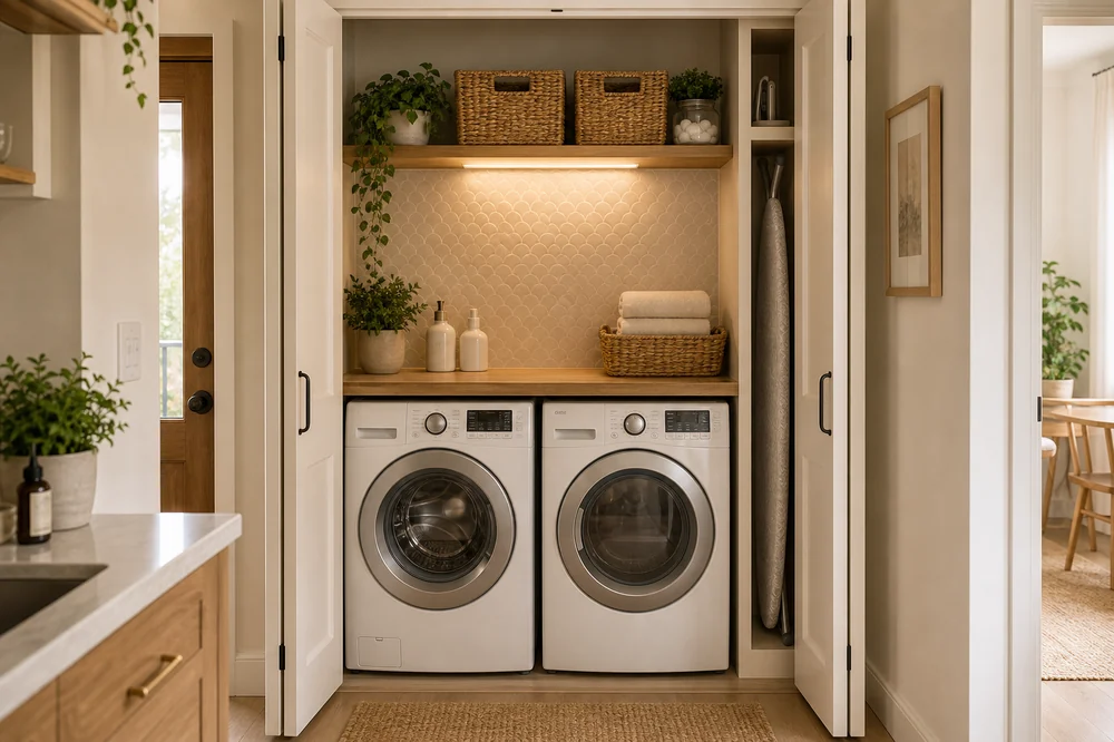 small laundry room decor ideas laundry closet warm backsplash