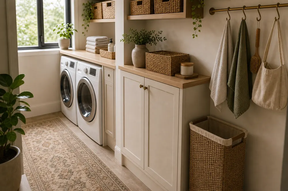 small laundry room decor ideas narrow laundry runner rail