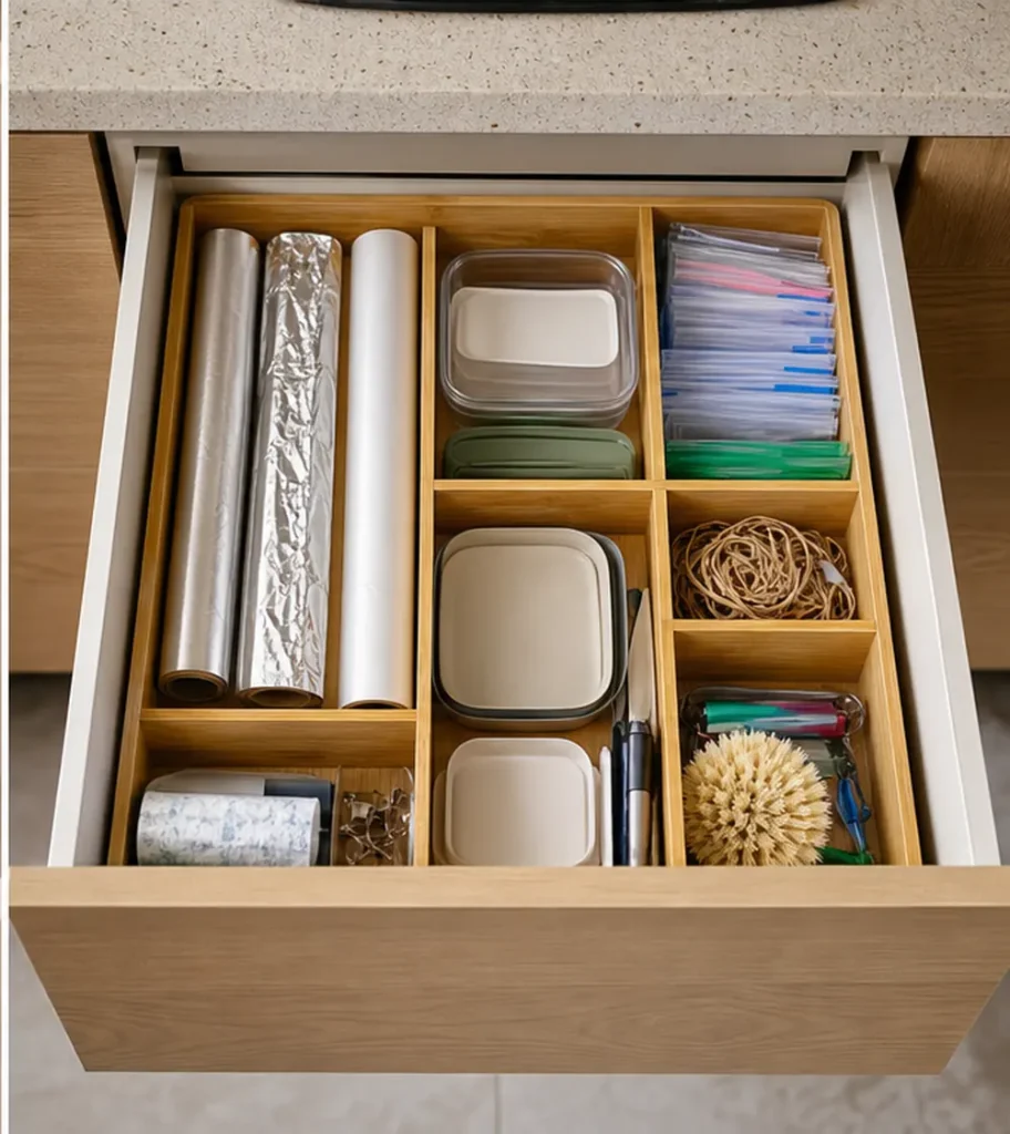 small rental kitchen drawer organization foil and bag drawer zone