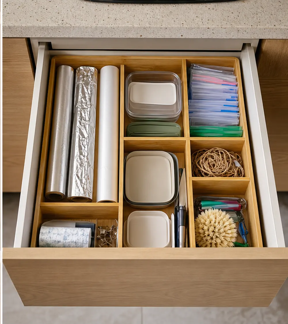 small rental kitchen drawer organization foil and bag drawer zone