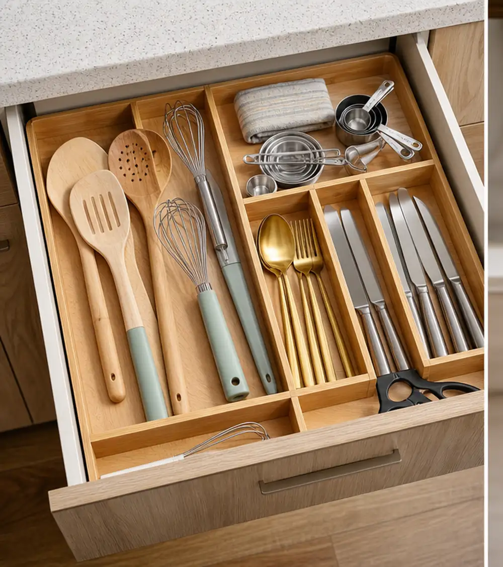 small rental kitchen drawer organization removable utensil dividers