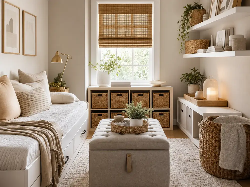 small room decor storage ideas storage ottoman shelves