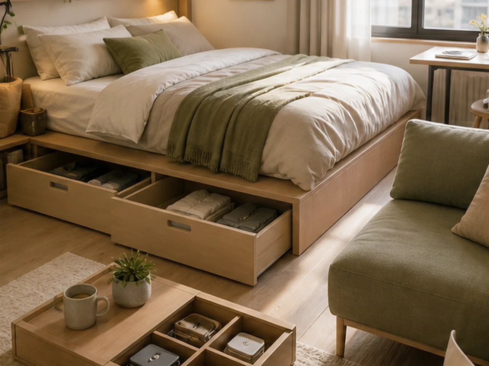 micro apartment storage ideas under bed living storage