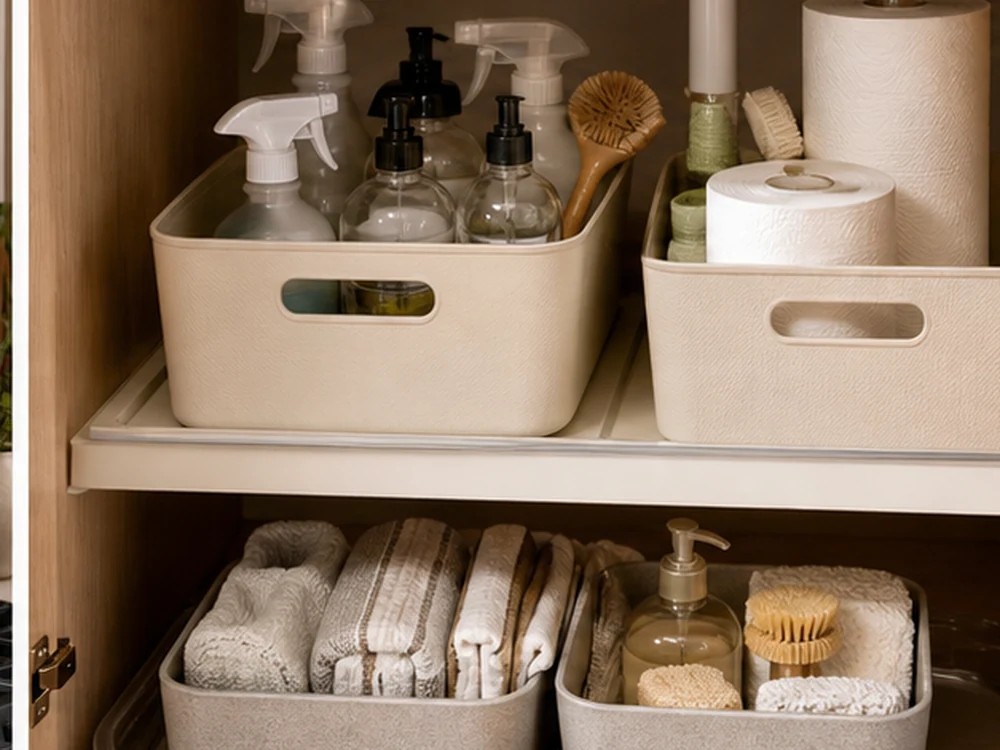 renter friendly kitchen storage ideas under sink leak tray
