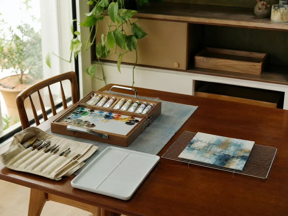 small apartment art paint supplies storage ideas showing portable paint station