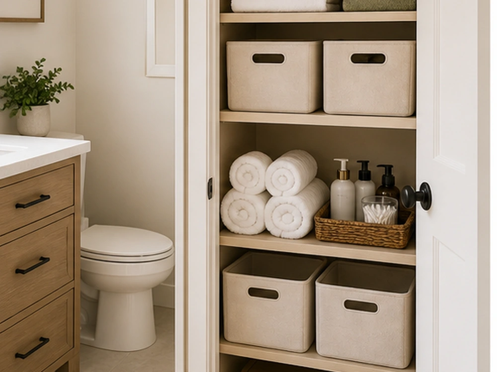 small apartment bathroom closet organization ideas file folded towel shelves