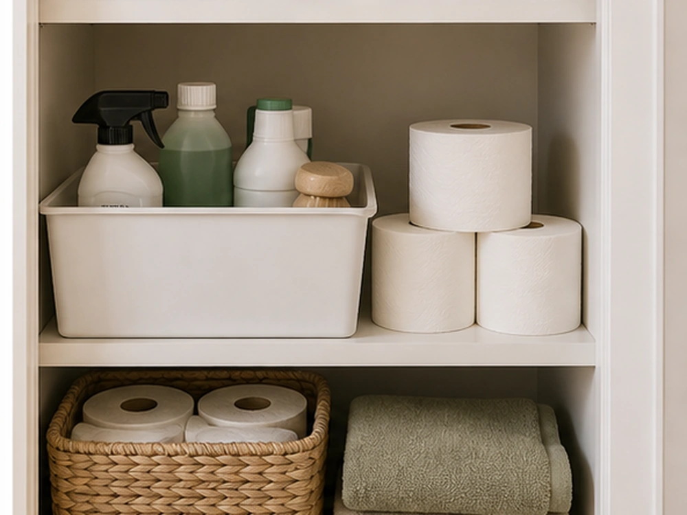 small apartment bathroom closet organization ideas lower cleaning supply bin