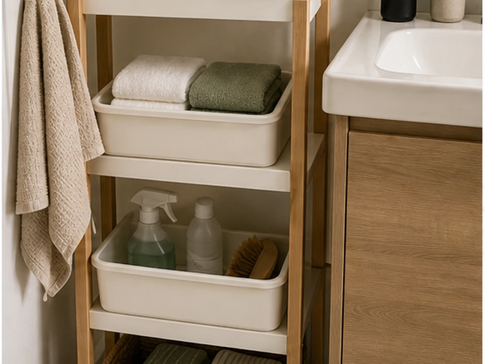 small apartment bathroom shelf organization ideas freestanding bathroom shelf bins