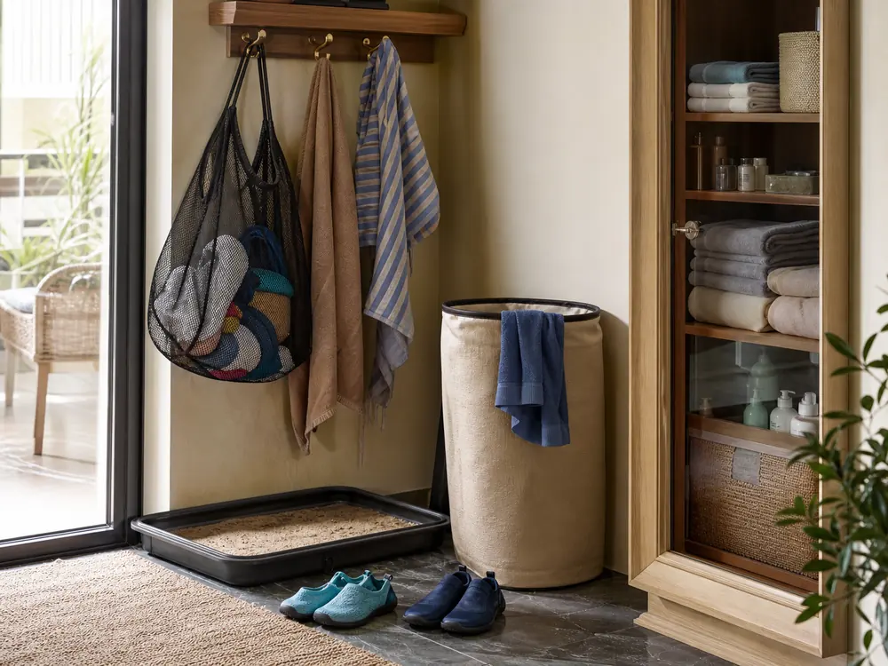 small apartment beach gear storage ideas showing beach wet dry zone