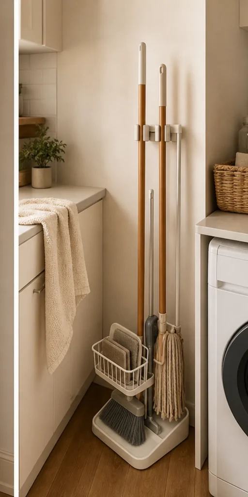 small apartment broom and mop storage ideas freestanding cleaning tool caddy